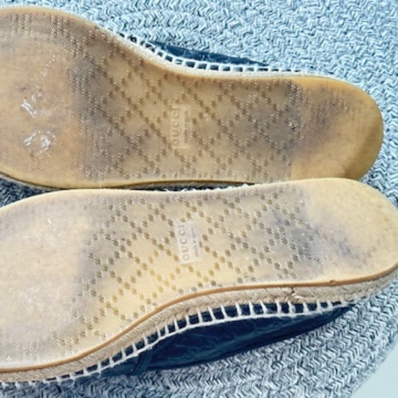 GUCCI GUCCISSIMA GG LOGO BLACK LEATHER ESPADRILLE SHOES 38 - Picture 7 of 7